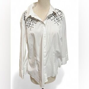 7th Avenue Design Studio NY & Company White Beaded Blouse Women’s Size XL